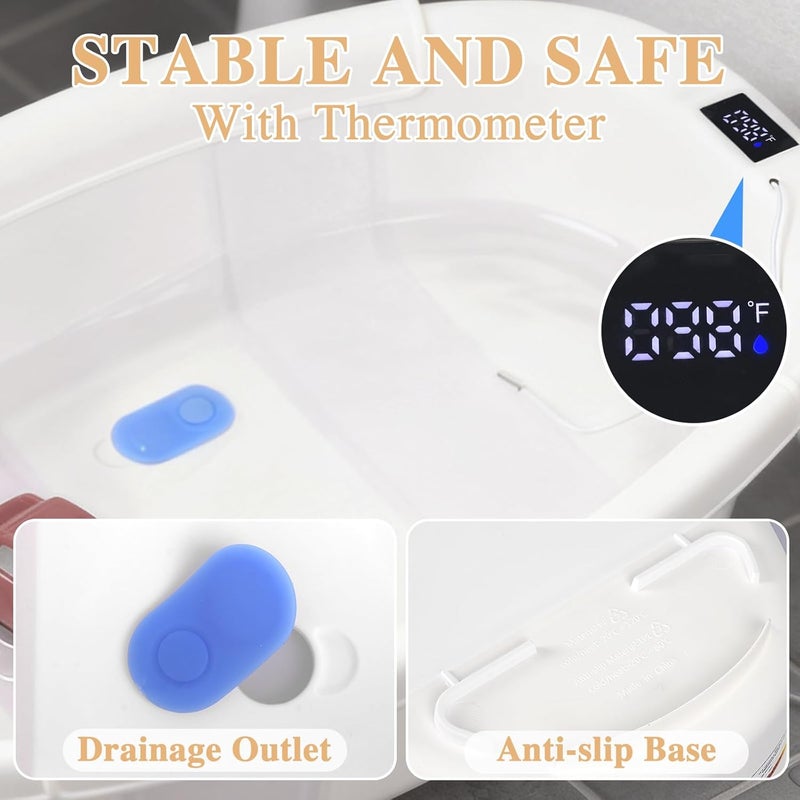 EverKiddo Baby Bathtub, Baby Bath Tub with Thermometer & Soft Cushion, Collapsible Infant Bathtub for Newborn to Toddler 0-36 Months, Quick Use & Portable for Travel(White) - Image 5